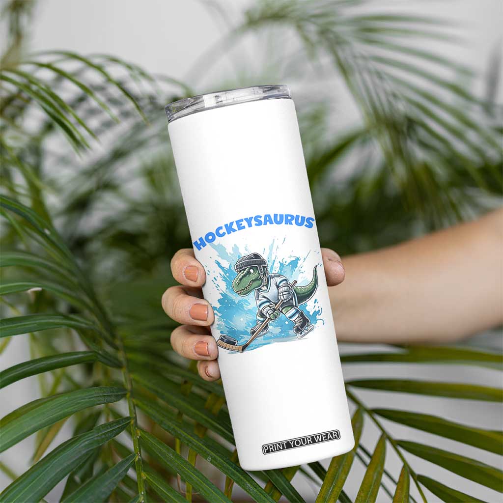 Hockeysaurus Skinny Tumbler Funny Dinosaur Playing Ice Hockey Gift TS12 Print Your Wear