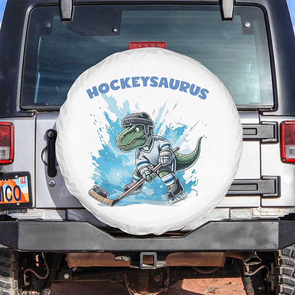 Hockeysaurus Spare Tire Cover Funny Dinosaur Playing Ice Hockey Gift TS12 No hole White Print Your Wear