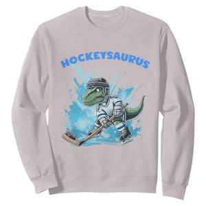 Hockeysaurus Sweatshirt Funny Dinosaur Playing Ice Hockey Gift TS12 Ice Gray Print Your Wear