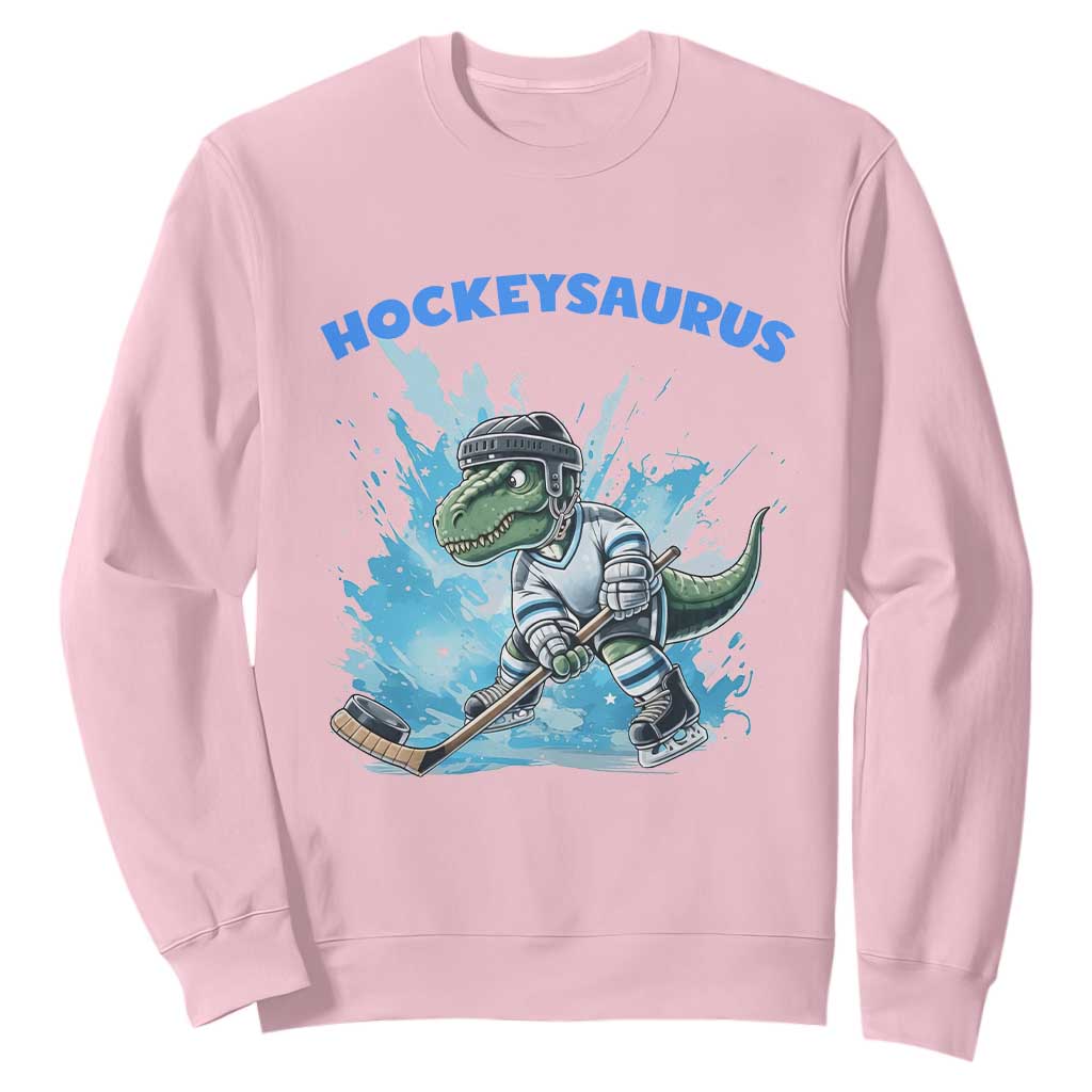 Hockeysaurus Sweatshirt Funny Dinosaur Playing Ice Hockey Gift TS12 Light Pink Print Your Wear