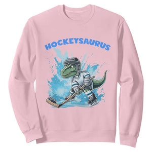 Hockeysaurus Sweatshirt Funny Dinosaur Playing Ice Hockey Gift TS12 Light Pink Print Your Wear