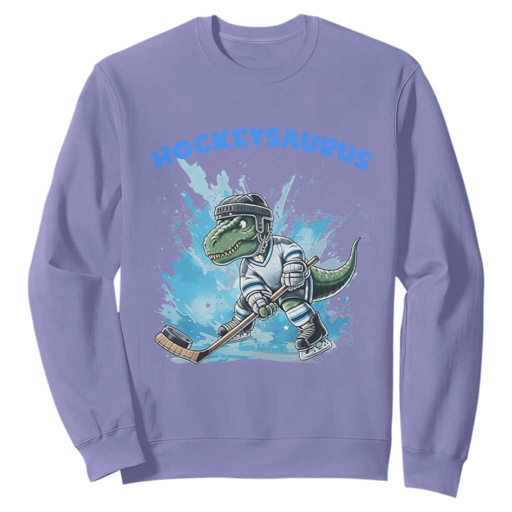 Hockeysaurus Sweatshirt Funny Dinosaur Playing Ice Hockey Gift TS12 Violet Print Your Wear