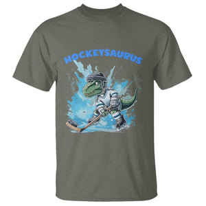 Hockeysaurus T Shirt Funny Dinosaur Playing Ice Hockey Gift TS12 Military Green Print Your Wear