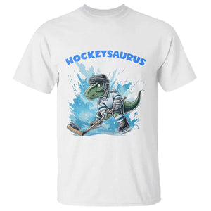 Hockeysaurus T Shirt Funny Dinosaur Playing Ice Hockey Gift TS12 White Print Your Wear