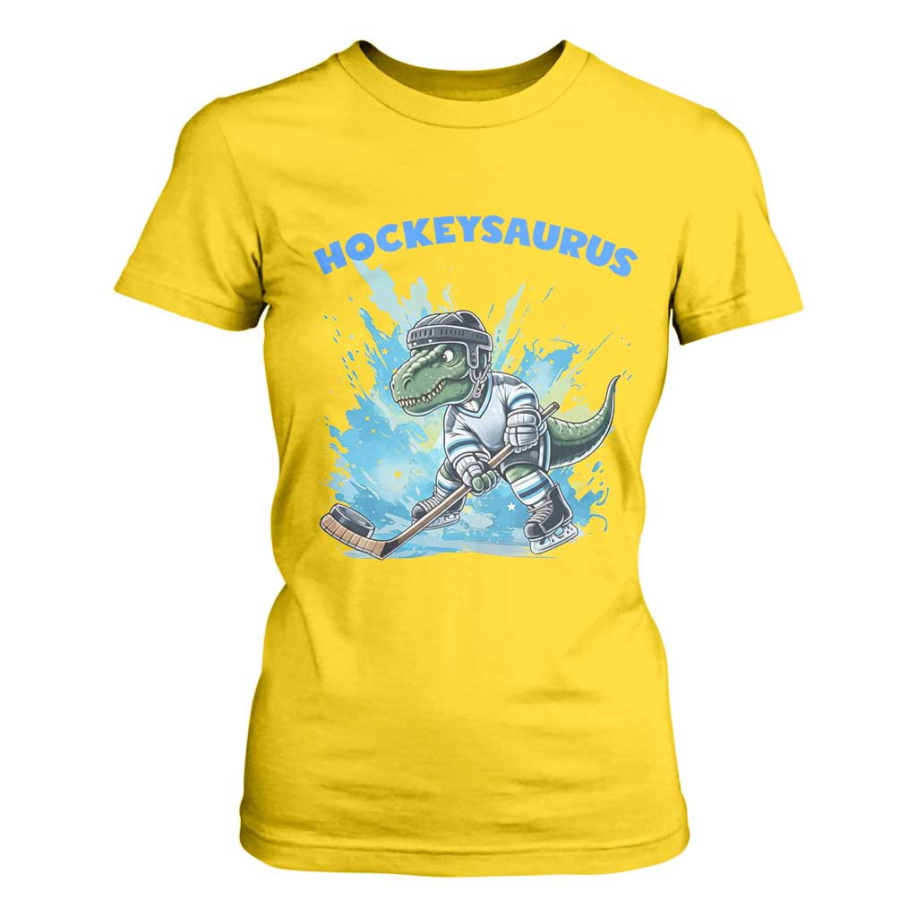 Hockeysaurus T Shirt For Women Funny Dinosaur Playing Ice Hockey Gift TS12 Daisy Print Your Wear