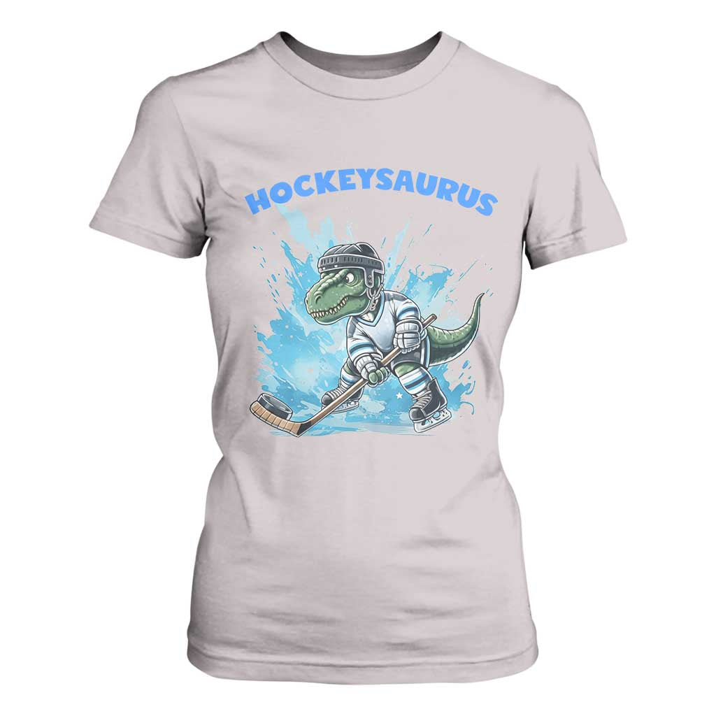 Hockeysaurus T Shirt For Women Funny Dinosaur Playing Ice Hockey Gift TS12 Ice Gray Print Your Wear
