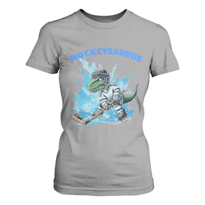 Hockeysaurus T Shirt For Women Funny Dinosaur Playing Ice Hockey Gift TS12 Sport Gray Print Your Wear