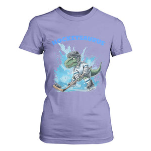 Hockeysaurus T Shirt For Women Funny Dinosaur Playing Ice Hockey Gift TS12 Violet Print Your Wear