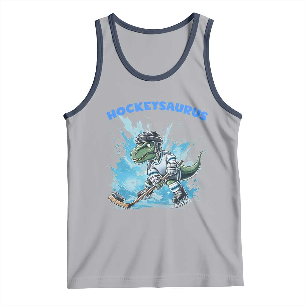 Hockeysaurus Tank Top Funny Dinosaur Playing Ice Hockey Gift TS12 Athletic Heather Navy Print Your Wear