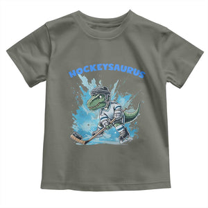 Hockeysaurus Toddler T Shirt Funny Dinosaur Playing Ice Hockey Gift TS12 Military Green Print Your Wear