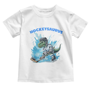 Hockeysaurus Toddler T Shirt Funny Dinosaur Playing Ice Hockey Gift TS12 White Print Your Wear