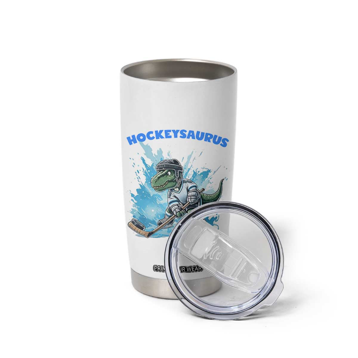 Hockeysaurus Tumbler Cup Funny Dinosaur Playing Ice Hockey Gift TS12 Print Your Wear