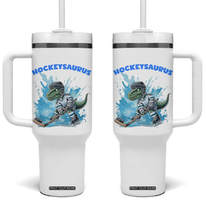 Hockeysaurus Tumbler With Handle Funny Dinosaur Playing Ice Hockey Gift TS12 One Size: 40 oz White Print Your Wear