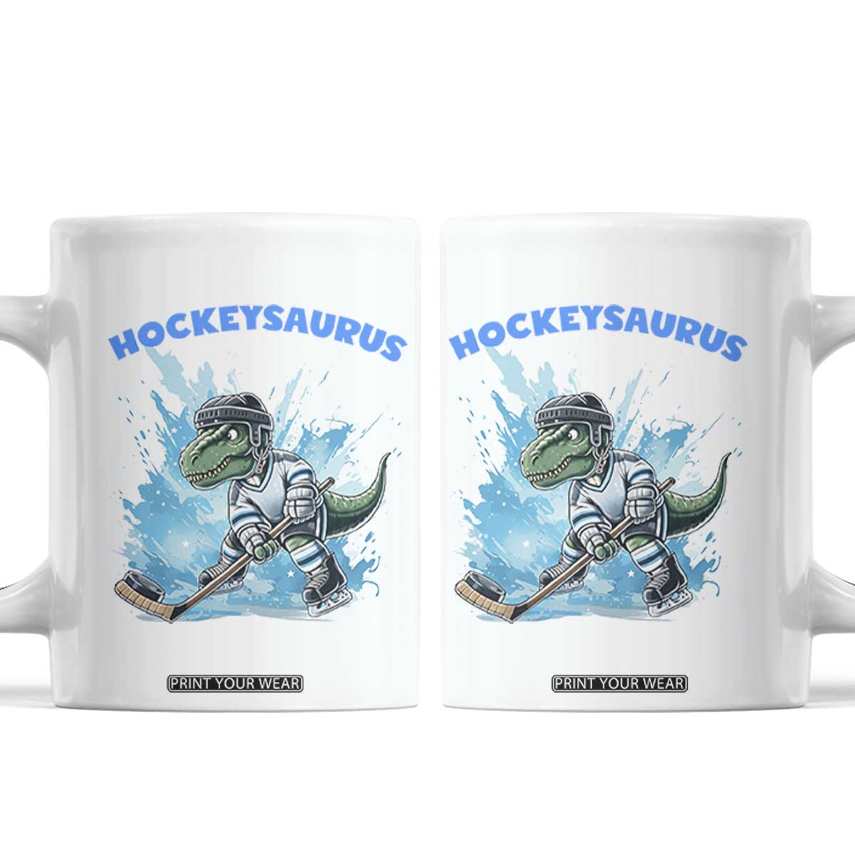 Hockeysaurus Coffee Mug Funny Dinosaur Playing Ice Hockey Gift TS12 White Print Your Wear