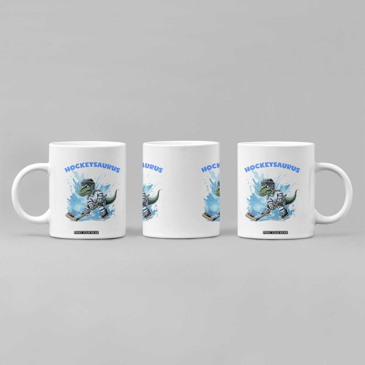 Hockeysaurus Coffee Mug Funny Dinosaur Playing Ice Hockey Gift TS12 Print Your Wear