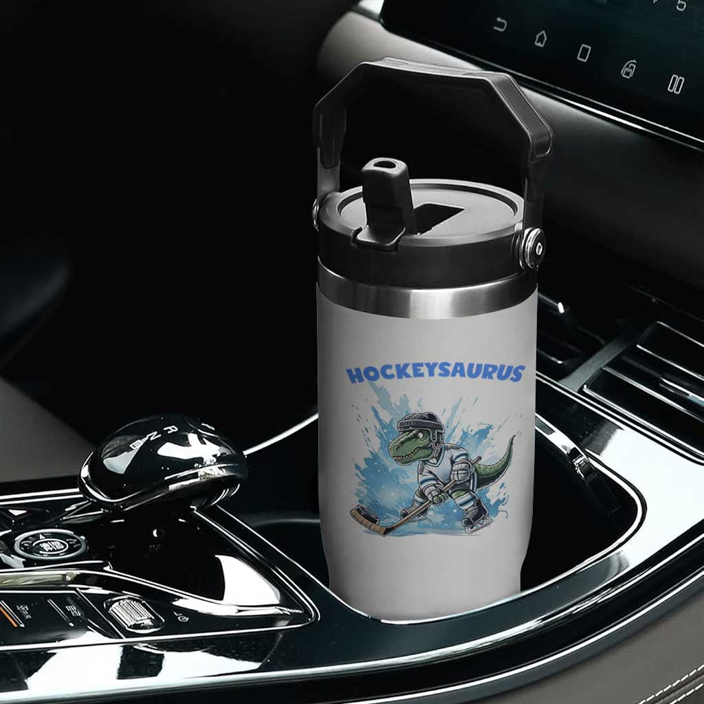 Hockeysaurus Flip Straw Tumbler Funny Dinosaur Playing Ice Hockey Gift TS12 Print Your Wear