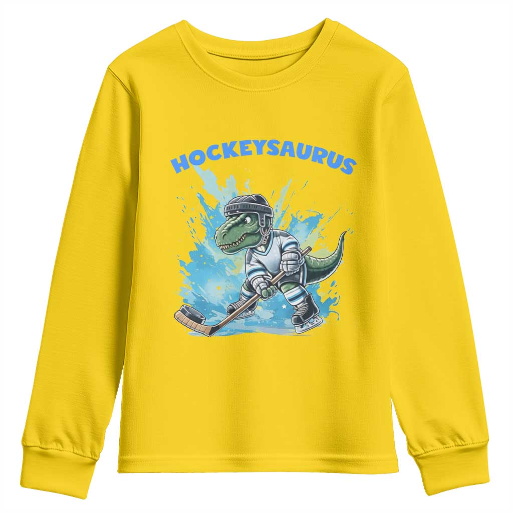 Hockeysaurus Youth Sweatshirt Funny Dinosaur Playing Ice Hockey Gift TS12 Daisy Print Your Wear