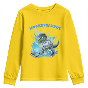 Hockeysaurus Youth Sweatshirt Funny Dinosaur Playing Ice Hockey Gift TS12 Daisy Print Your Wear