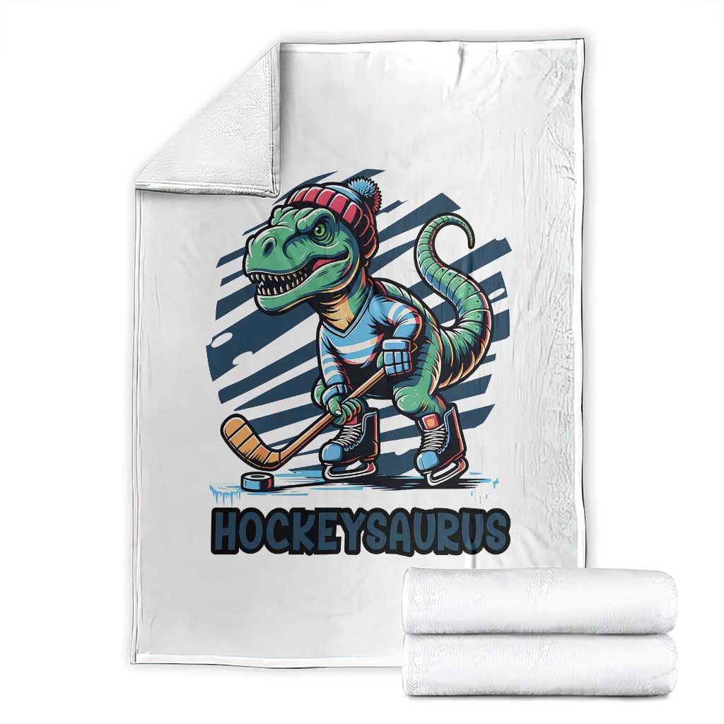 Funny Dinosaur Playing Ice Hockey Throw Blanket Hockeysaurus Gift For Kids TS12 White Print Your Wear