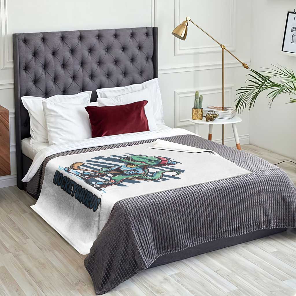 Funny Dinosaur Playing Ice Hockey Throw Blanket Hockeysaurus Gift For Kids TS12 Print Your Wear