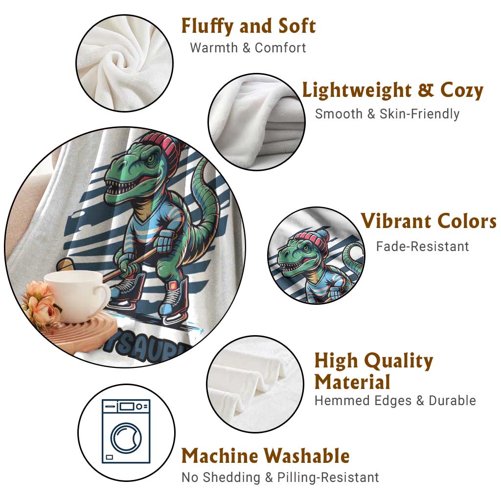 Funny Dinosaur Playing Ice Hockey Throw Blanket Hockeysaurus Gift For Kids TS12 Print Your Wear