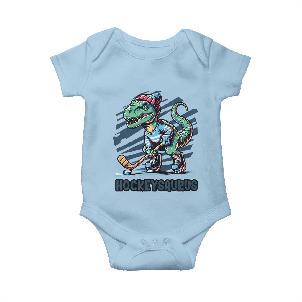 Funny Dinosaur Playing Ice Hockey Baby Onesie Hockeysaurus Gift For Kids TS12 Light Blue Print Your Wear