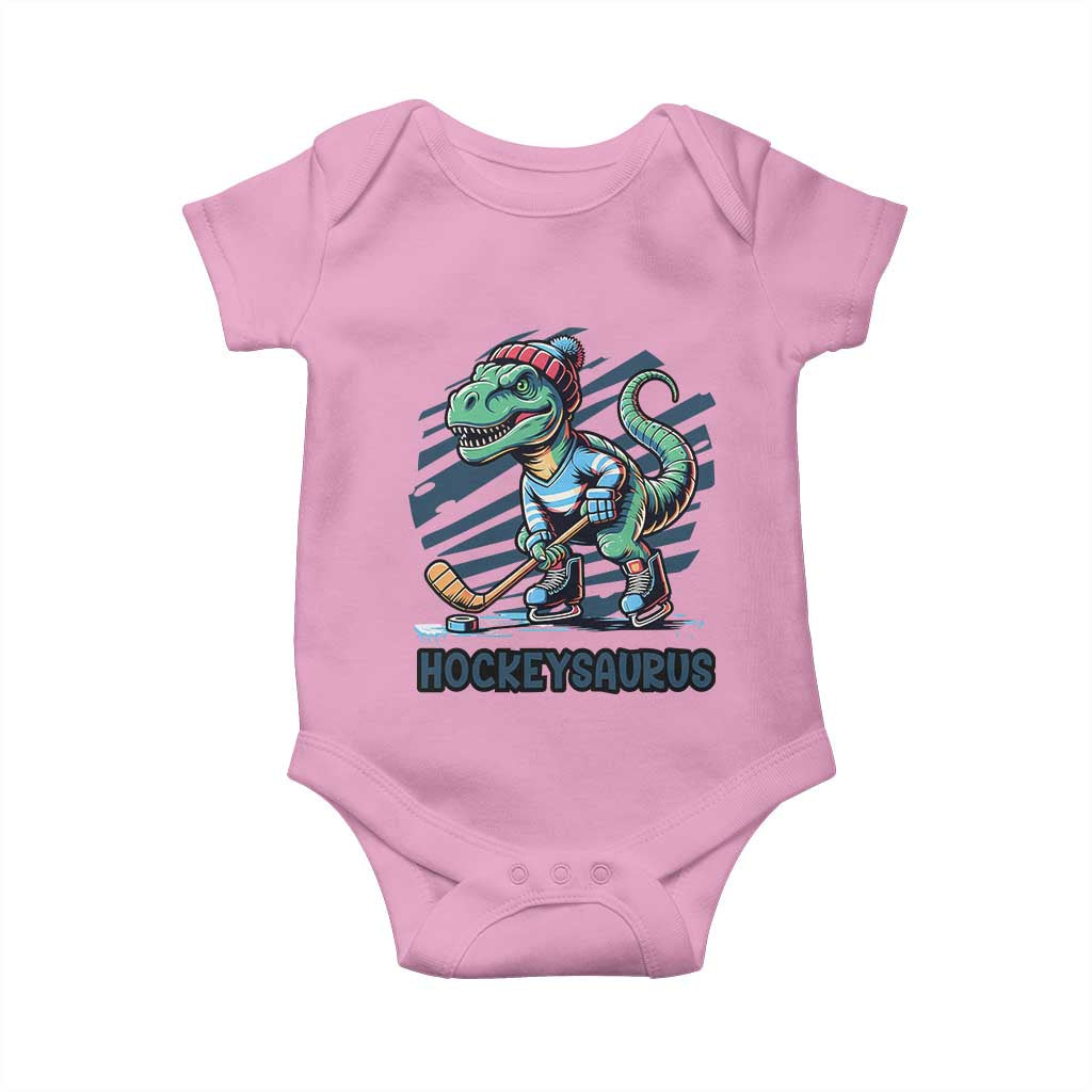 Funny Dinosaur Playing Ice Hockey Baby Onesie Hockeysaurus Gift For Kids TS12 Light Pink Print Your Wear
