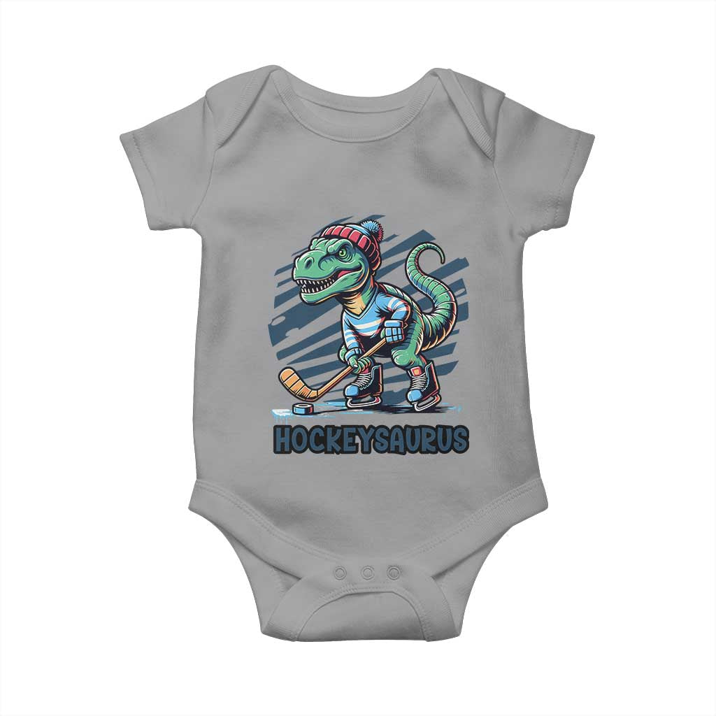 Funny Dinosaur Playing Ice Hockey Baby Onesie Hockeysaurus Gift For Kids TS12 Sport Gray Print Your Wear