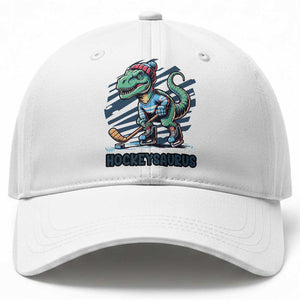 Funny Dinosaur Playing Ice Hockey Baseball Cap Hockeysaurus Gift For Kids TS12 Print Your Wear
