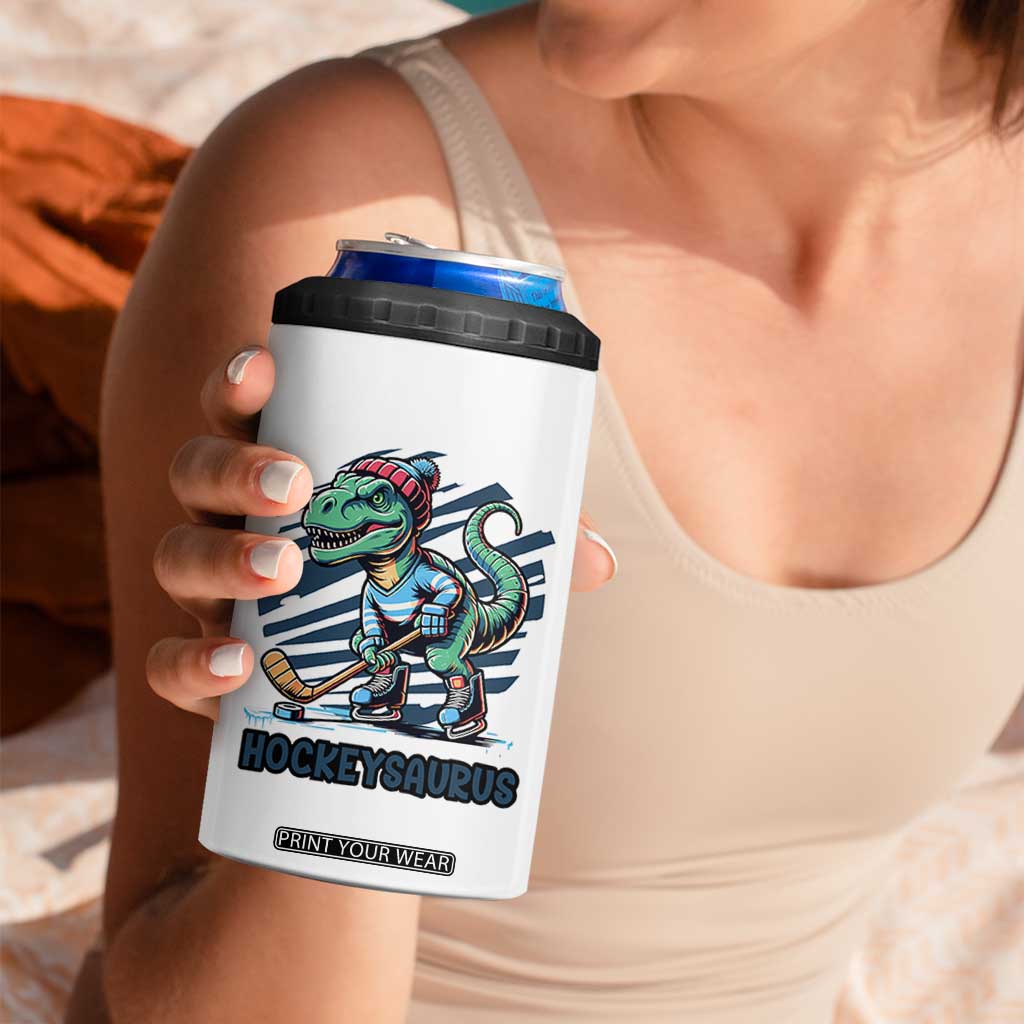 Funny Dinosaur Playing Ice Hockey 4 in 1 Can Cooler Tumbler Hockeysaurus Gift For Kids TS12 Print Your Wear