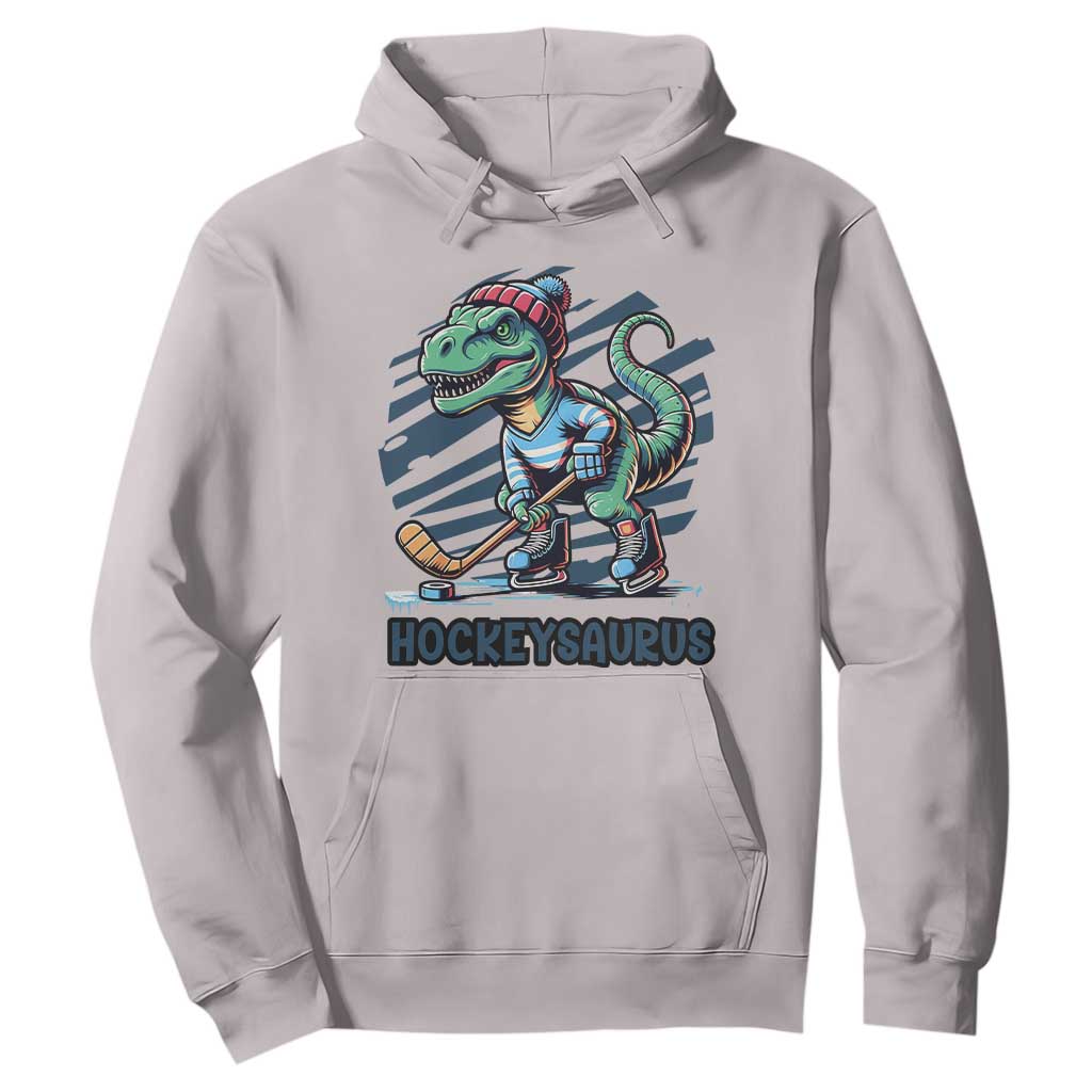 Funny Dinosaur Playing Ice Hockey Hoodie Hockeysaurus Gift For Kids TS12 Ice Gray Print Your Wear