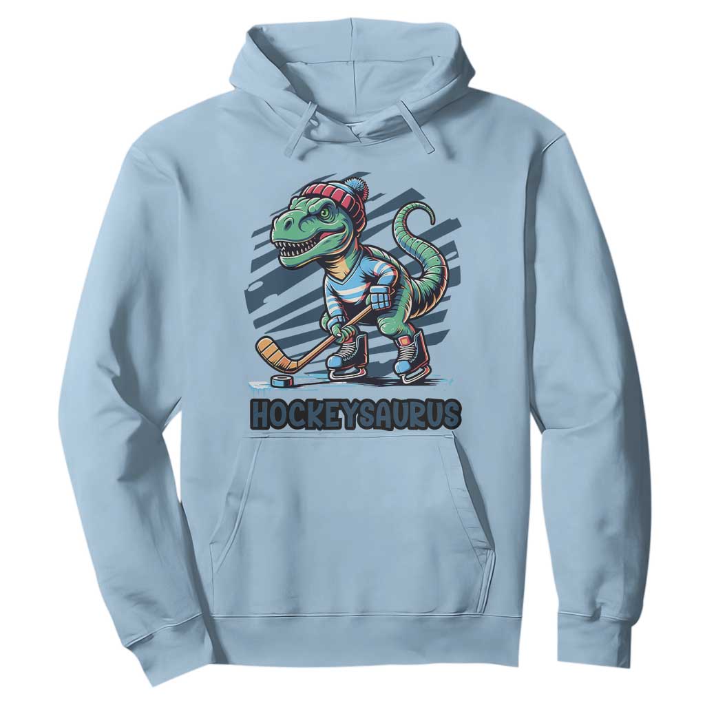Funny Dinosaur Playing Ice Hockey Hoodie Hockeysaurus Gift For Kids TS12 Light Blue Print Your Wear