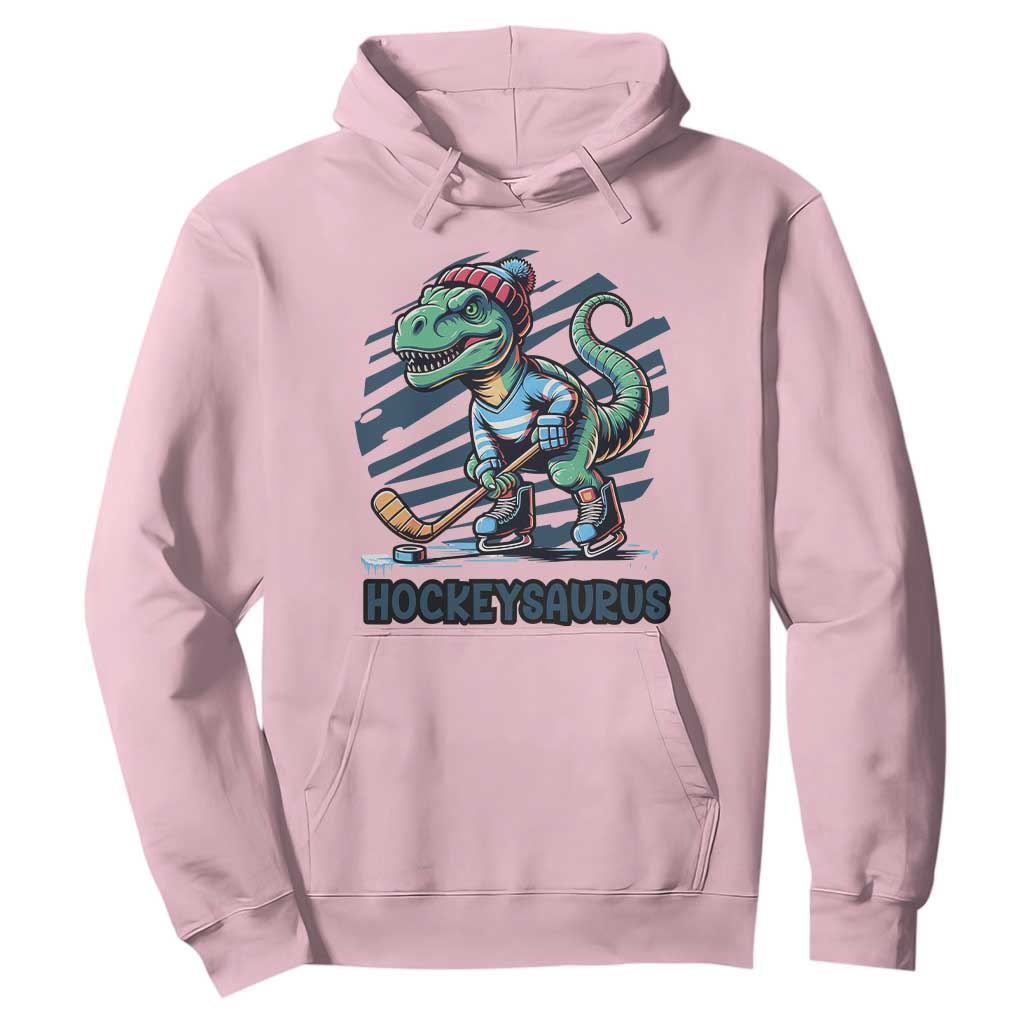 Funny Dinosaur Playing Ice Hockey Hoodie Hockeysaurus Gift For Kids TS12 Light Pink Print Your Wear