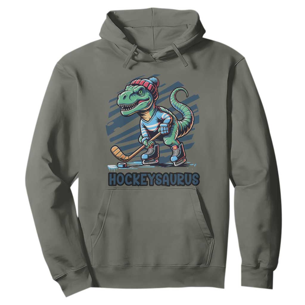 Funny Dinosaur Playing Ice Hockey Hoodie Hockeysaurus Gift For Kids TS12 Military Green Print Your Wear