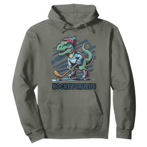 Funny Dinosaur Playing Ice Hockey Hoodie Hockeysaurus Gift For Kids TS12 Military Green Print Your Wear