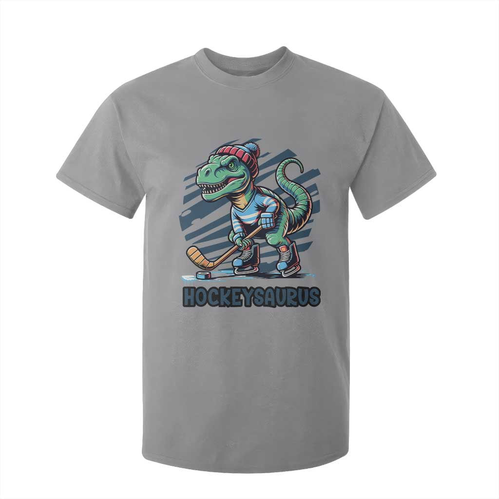 Funny Dinosaur Playing Ice Hockey T Shirt For Kid Hockeysaurus Gift For Kids TS12 Sport Gray Print Your Wear