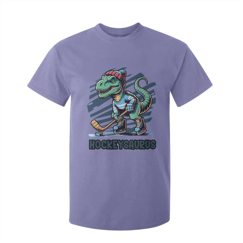 Funny Dinosaur Playing Ice Hockey T Shirt For Kid Hockeysaurus Gift For Kids TS12 Violet Print Your Wear