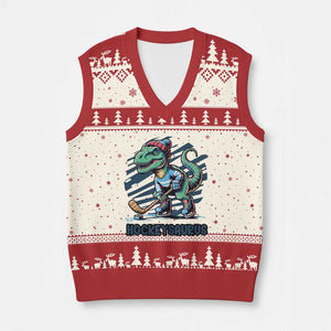 Funny Dinosaur Playing Ice Hockey V-Neck Knit Sweater Vest Hockeysaurus Gift For Kids TS12 Beige Red Print Your Wear