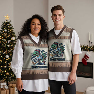 Funny Dinosaur Playing Ice Hockey V-Neck Knit Sweater Vest Hockeysaurus Gift For Kids TS12 Mocha Mousse Print Your Wear