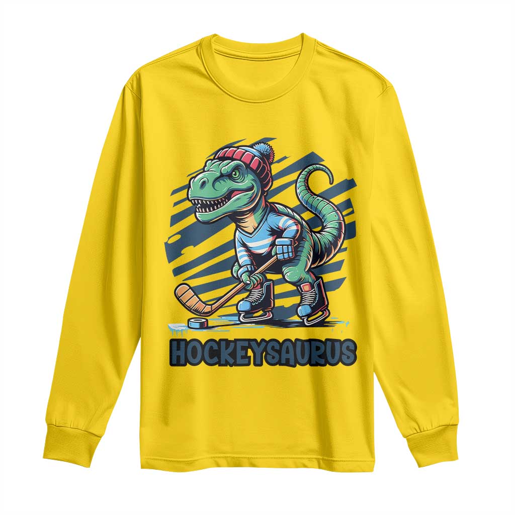 Funny Dinosaur Playing Ice Hockey Long Sleeve Shirt Hockeysaurus Gift For Kids TS12 Daisy Print Your Wear