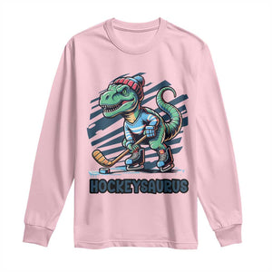 Funny Dinosaur Playing Ice Hockey Long Sleeve Shirt Hockeysaurus Gift For Kids TS12 Light Pink Print Your Wear
