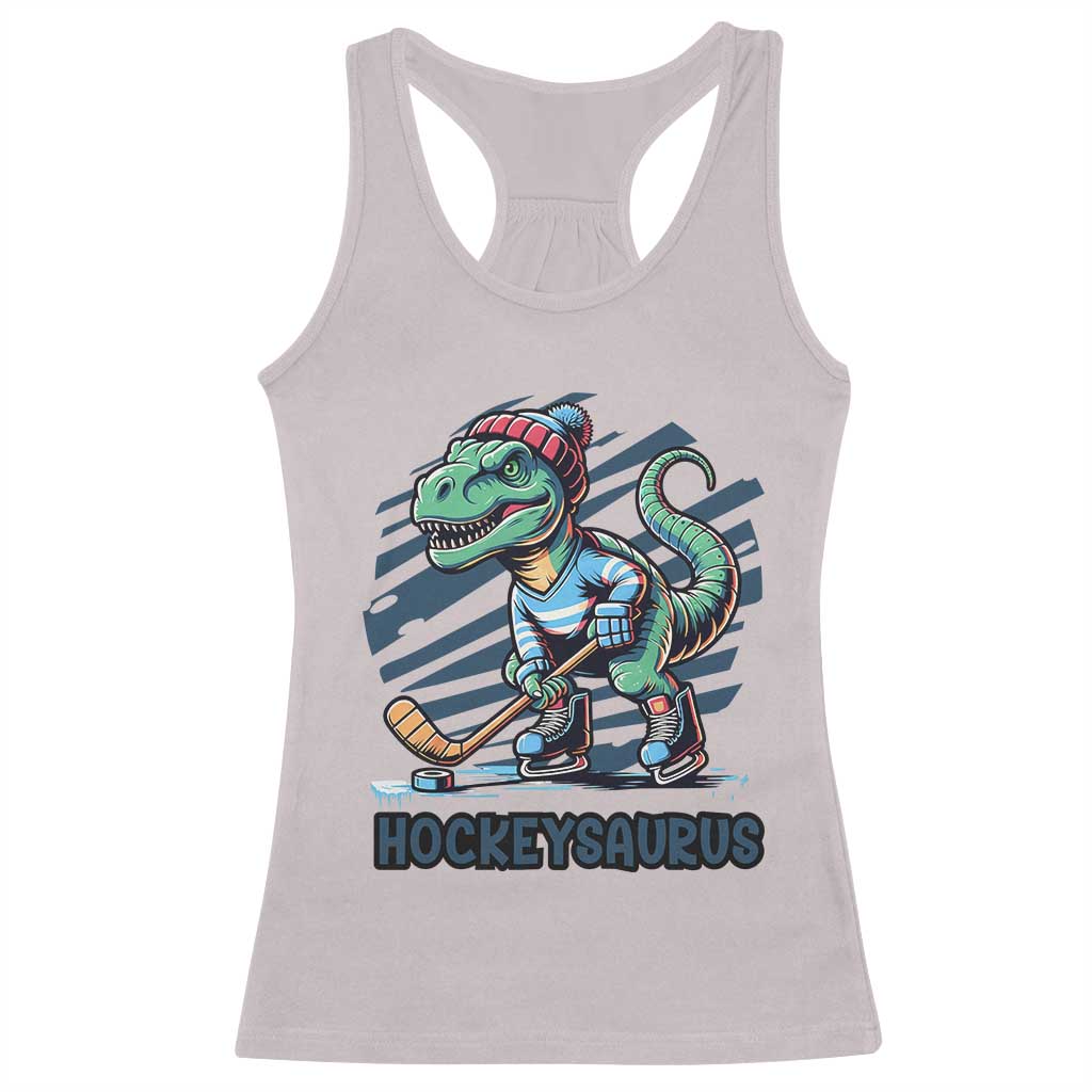 Funny Dinosaur Playing Ice Hockey Racerback Tank Top Hockeysaurus Gift For Kids TS12 Ice Gray Print Your Wear