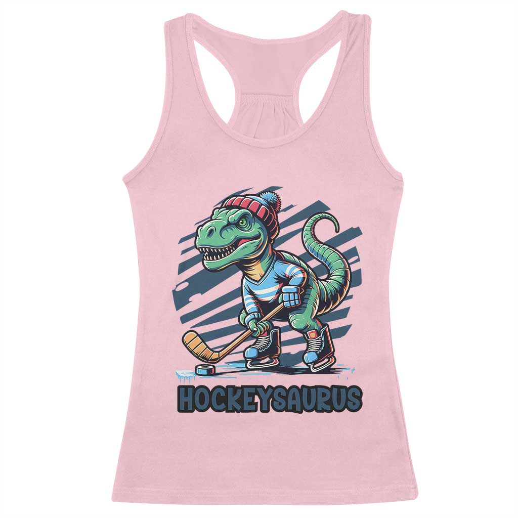 Funny Dinosaur Playing Ice Hockey Racerback Tank Top Hockeysaurus Gift For Kids TS12 Light Pink Print Your Wear