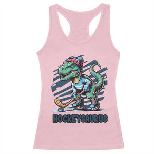 Funny Dinosaur Playing Ice Hockey Racerback Tank Top Hockeysaurus Gift For Kids TS12 Light Pink Print Your Wear