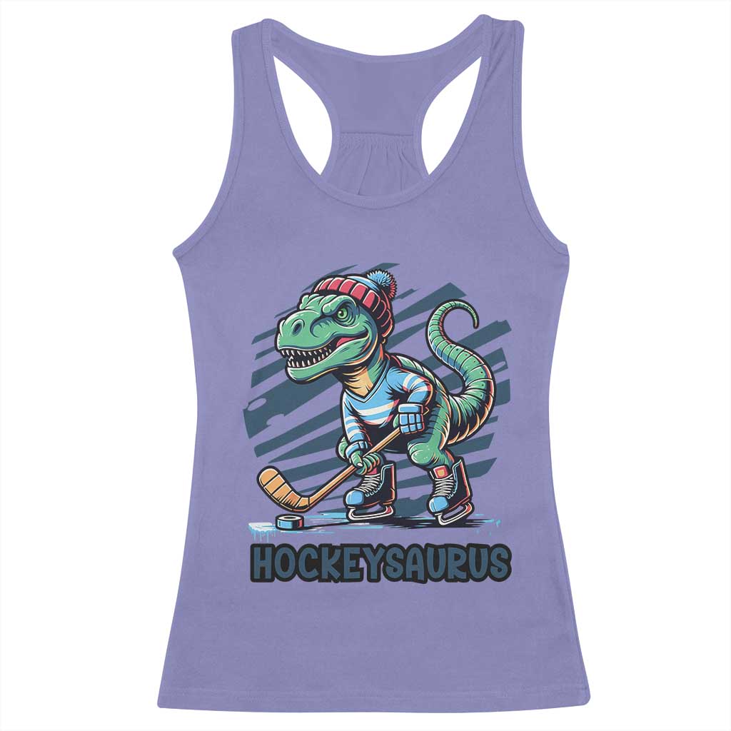 Funny Dinosaur Playing Ice Hockey Racerback Tank Top Hockeysaurus Gift For Kids TS12 Violet Print Your Wear