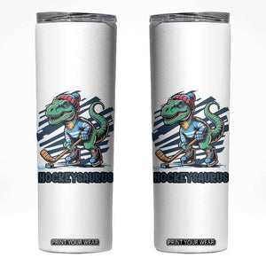 Funny Dinosaur Playing Ice Hockey Skinny Tumbler Hockeysaurus Gift For Kids TS12 White Print Your Wear