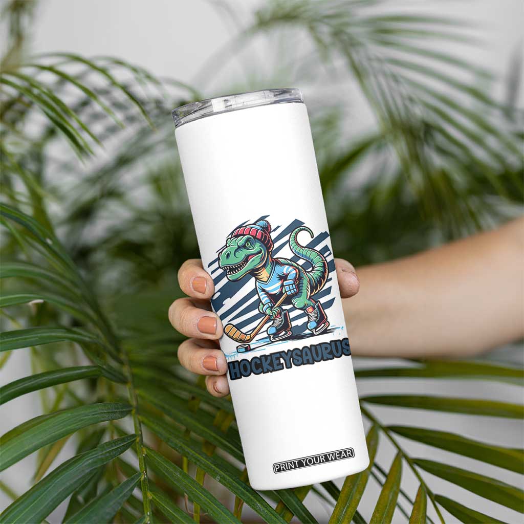 Funny Dinosaur Playing Ice Hockey Skinny Tumbler Hockeysaurus Gift For Kids TS12 Print Your Wear
