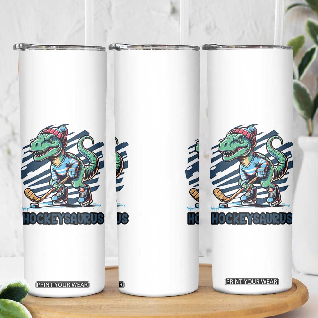 Funny Dinosaur Playing Ice Hockey Skinny Tumbler Hockeysaurus Gift For Kids TS12 Print Your Wear