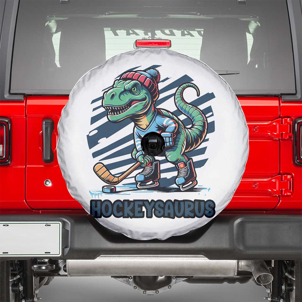 Funny Dinosaur Playing Ice Hockey Spare Tire Cover Hockeysaurus Gift For Kids TS12 White Print Your Wear