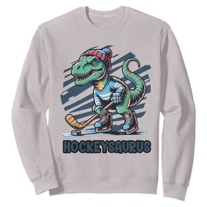 Funny Dinosaur Playing Ice Hockey Sweatshirt Hockeysaurus Gift For Kids TS12 Ice Gray Print Your Wear